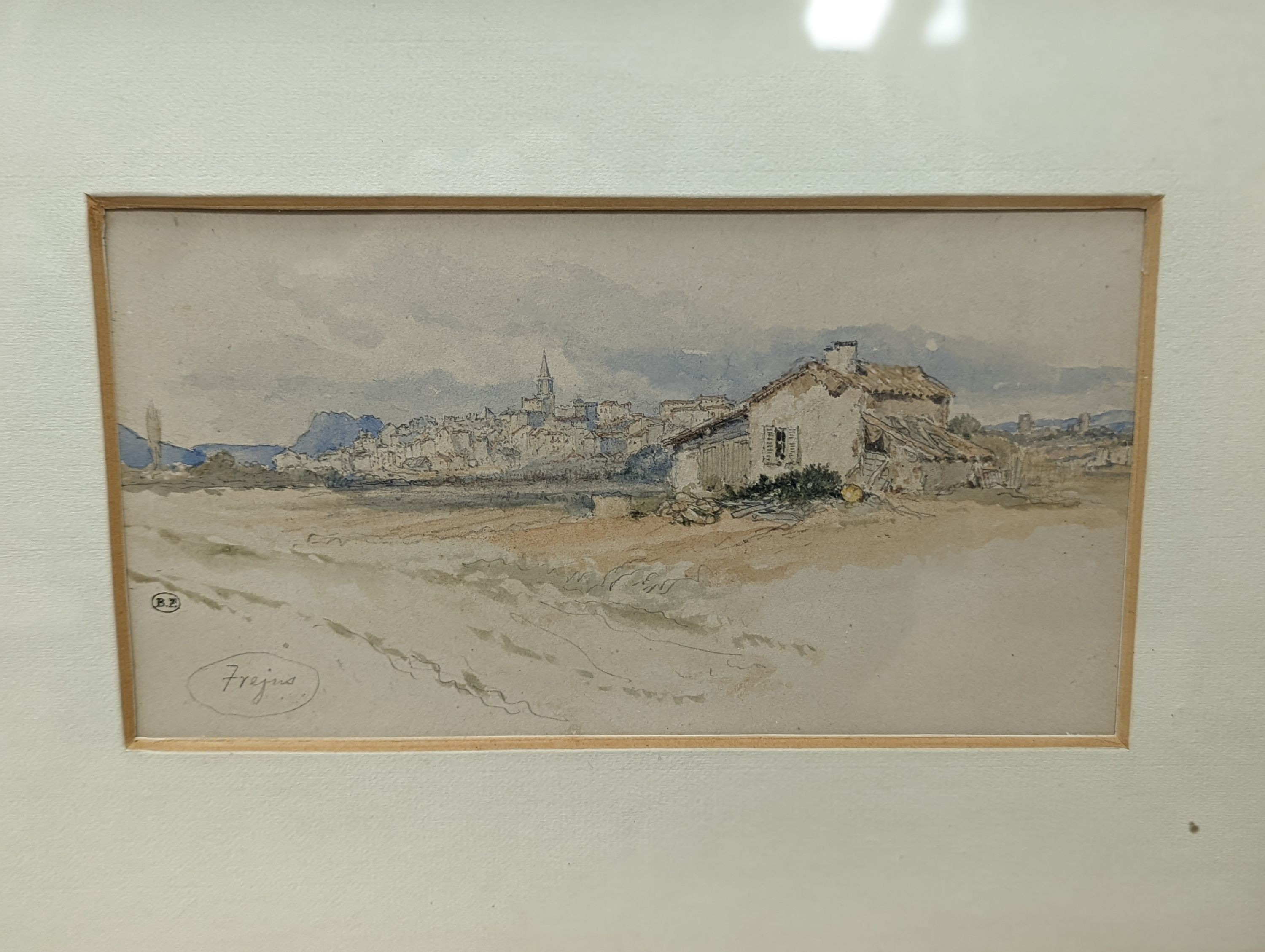 Birkett Foster (1825-1899), watercolour, 'Frejus', Studio stamp, 11 x 22cm and a watercolour of Harlech Castle, attributed to David Cox, 6 x 24cm